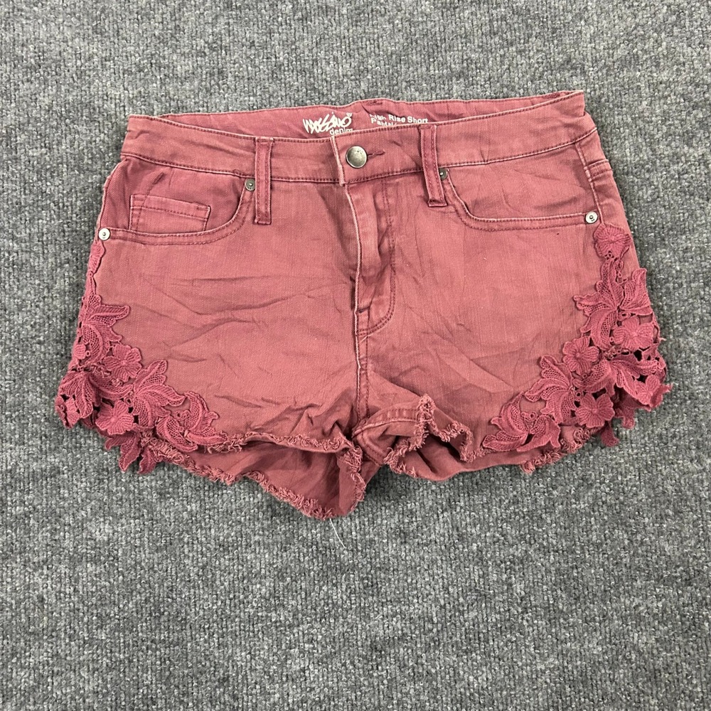 Mossimo Shorts Womens Size 8/29 Maroon High Rise Floral Lace Trim Super Stretch